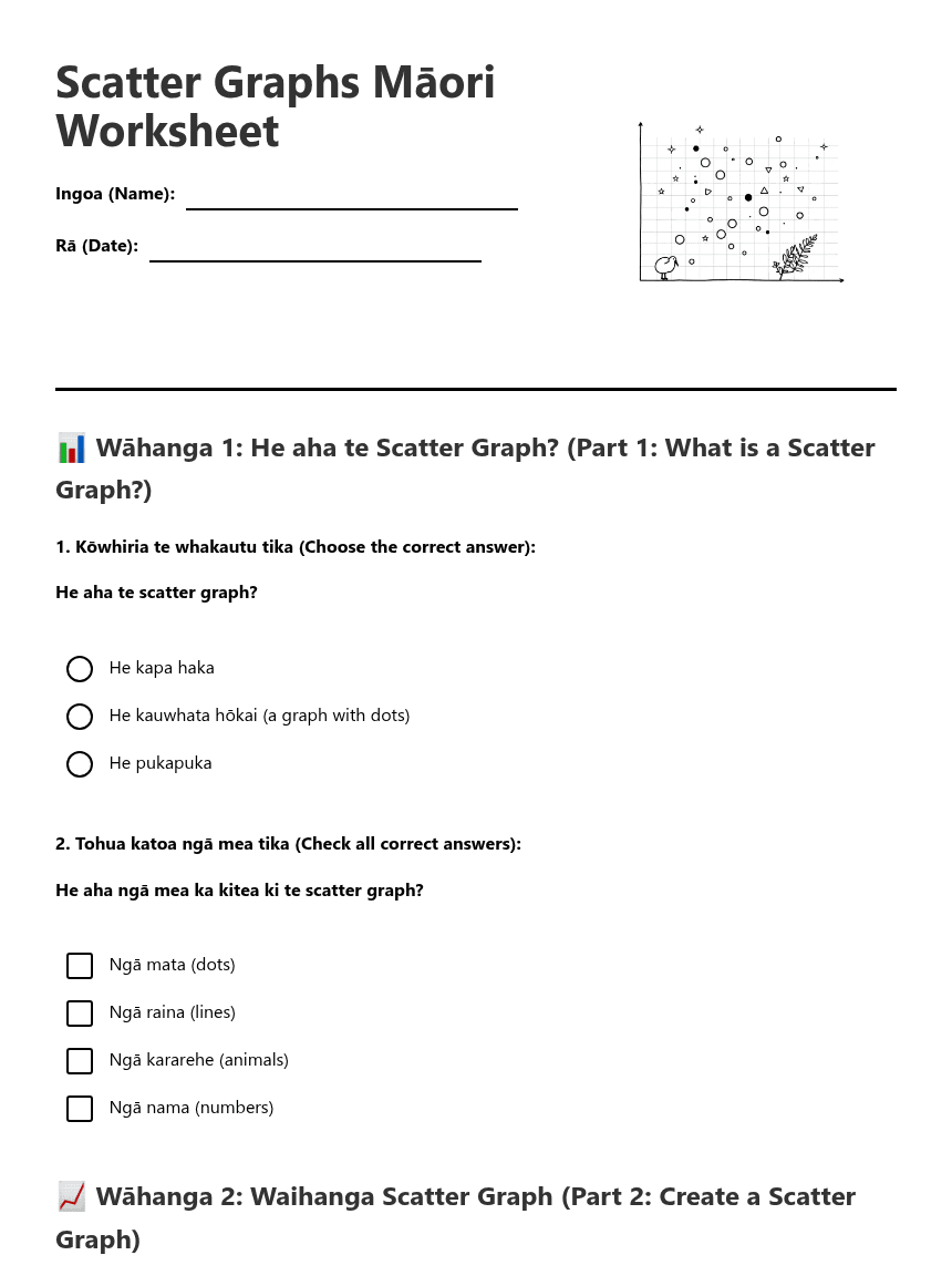 Scatter Graphs Māori Worksheet worksheet preview