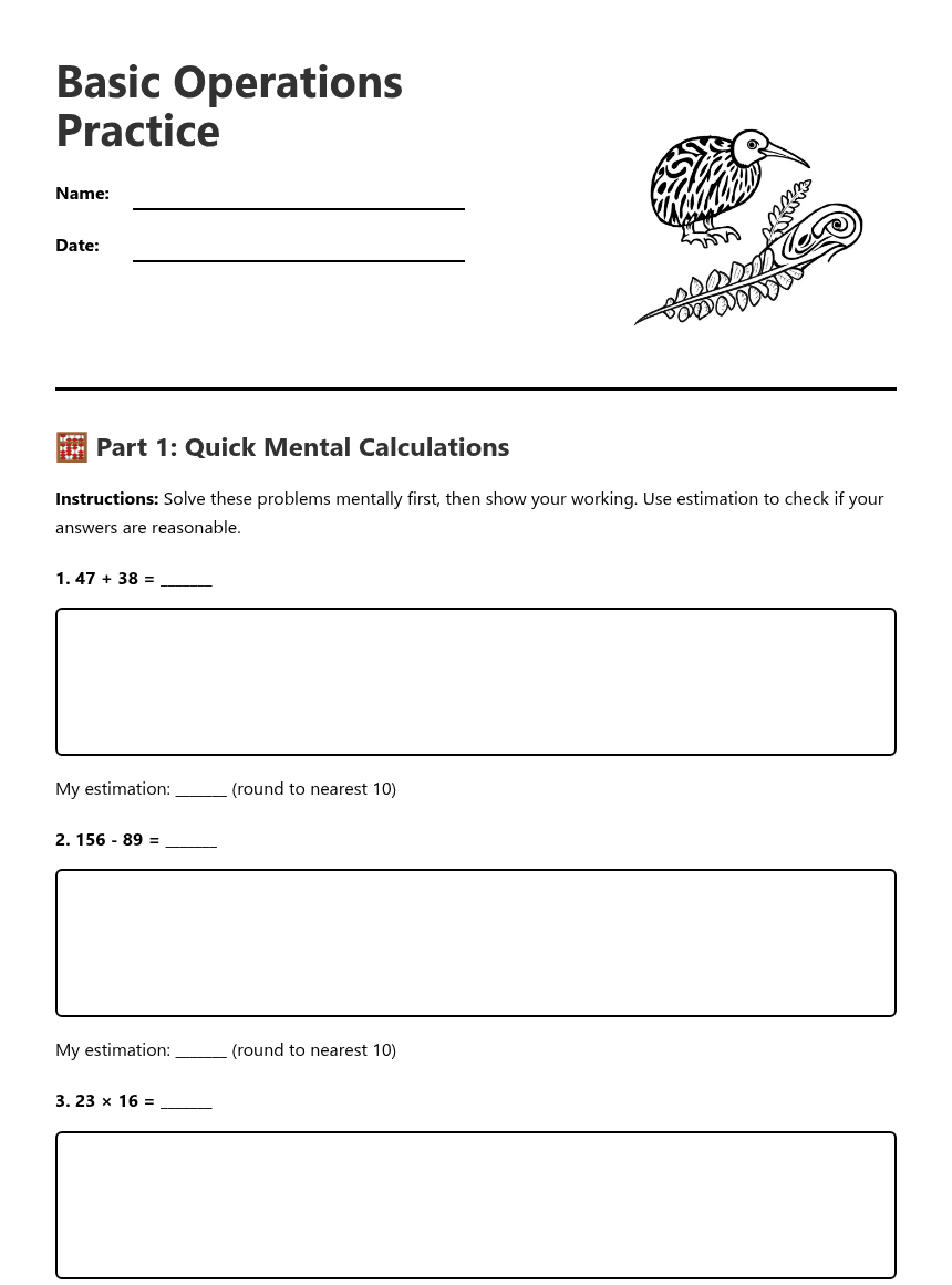 Basic Operations Practice worksheet preview