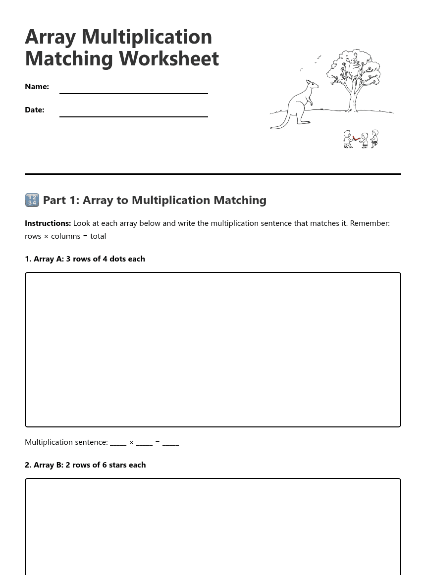Array Multiplication Matching Worksheet worksheet preview