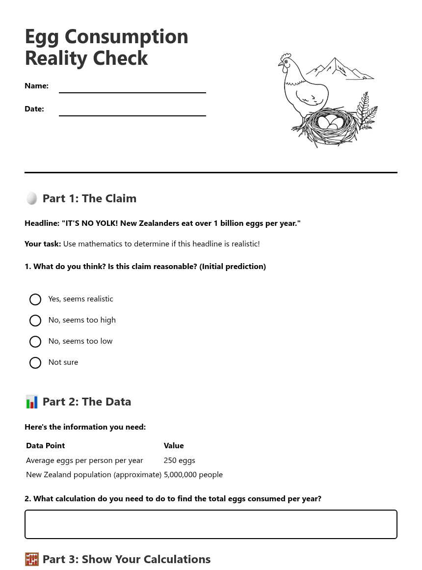 Egg Consumption Reality Check worksheet preview