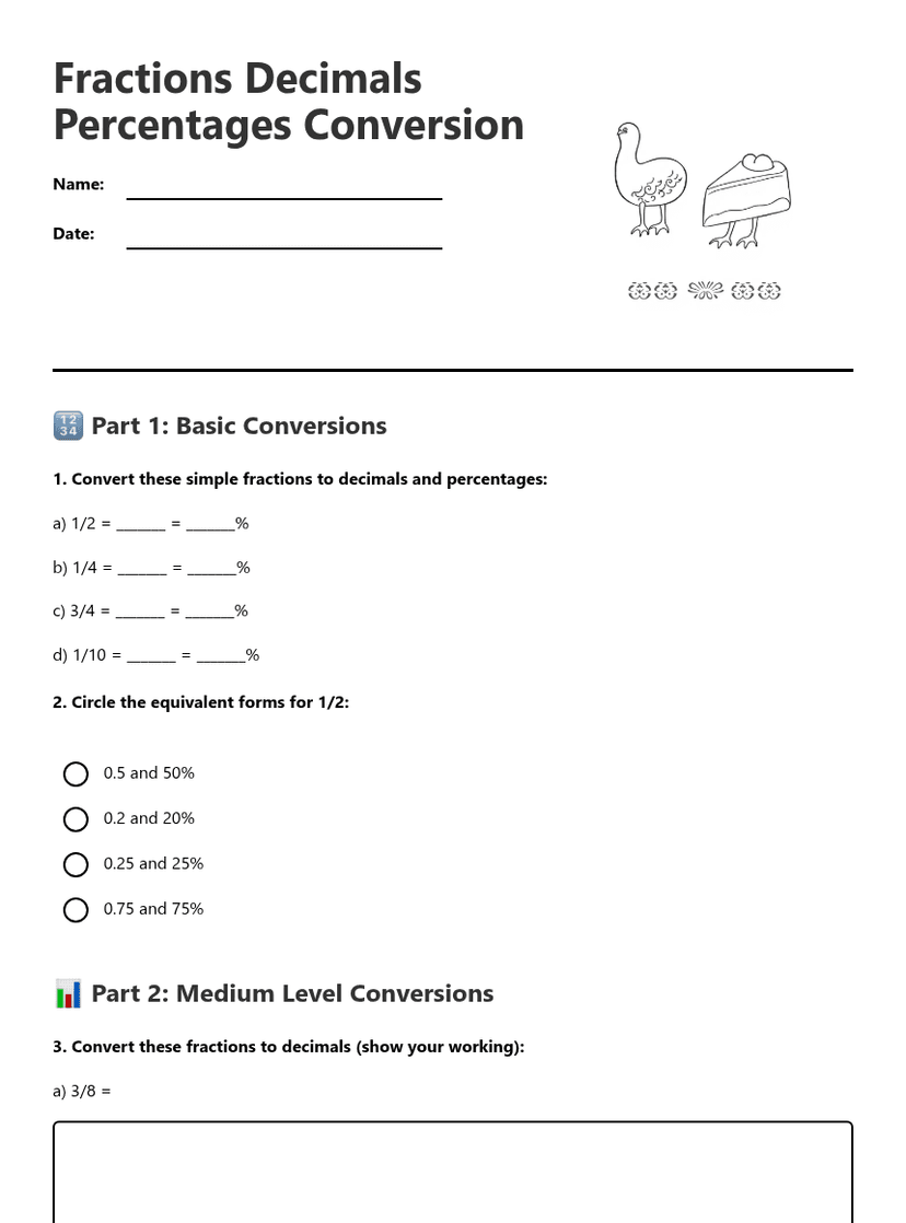 Fractions Decimals Percentages Conversion