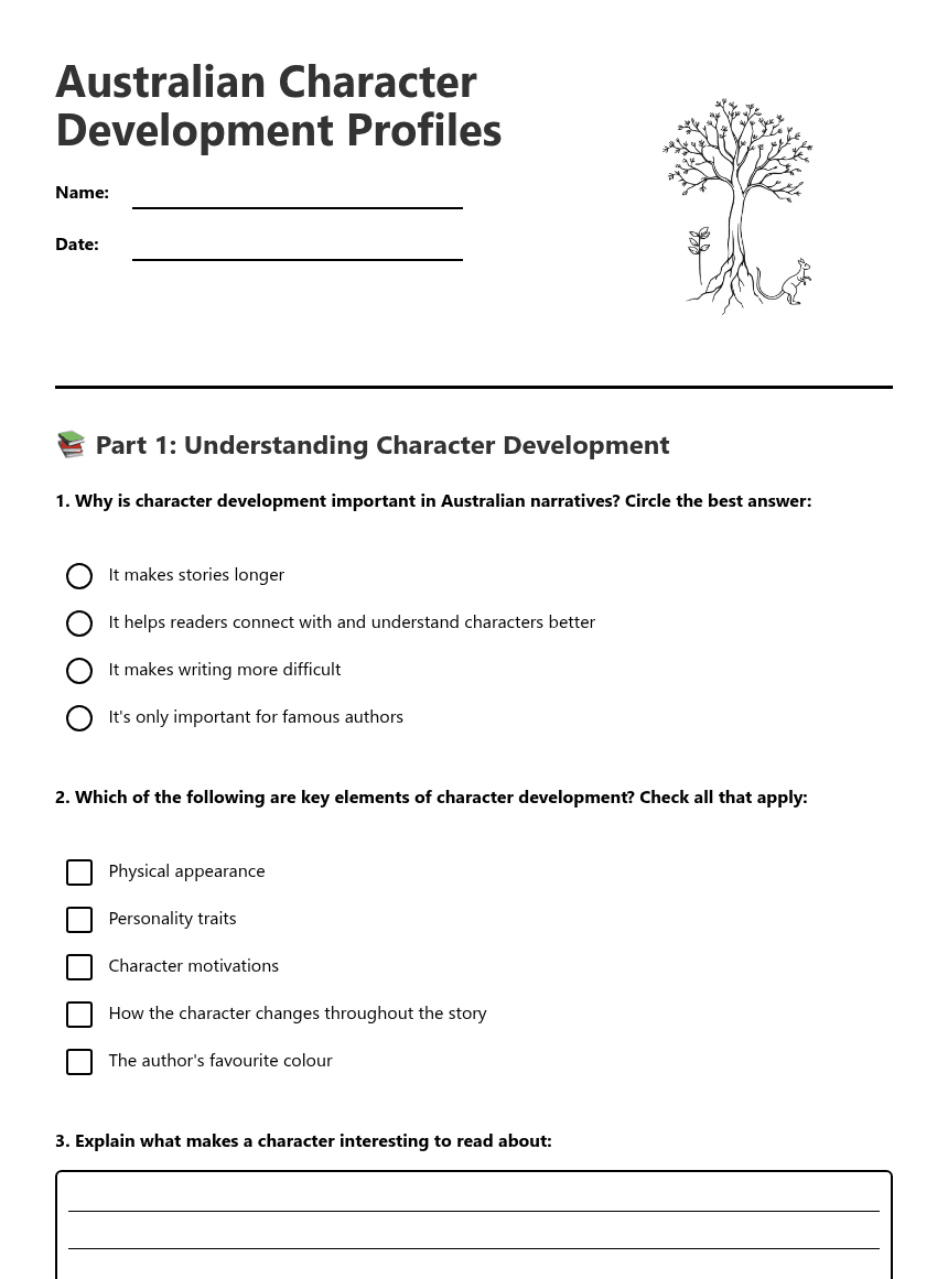 Australian Character Development Profiles worksheet preview