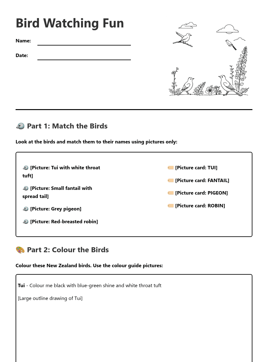 Bird Watching Fun worksheet preview
