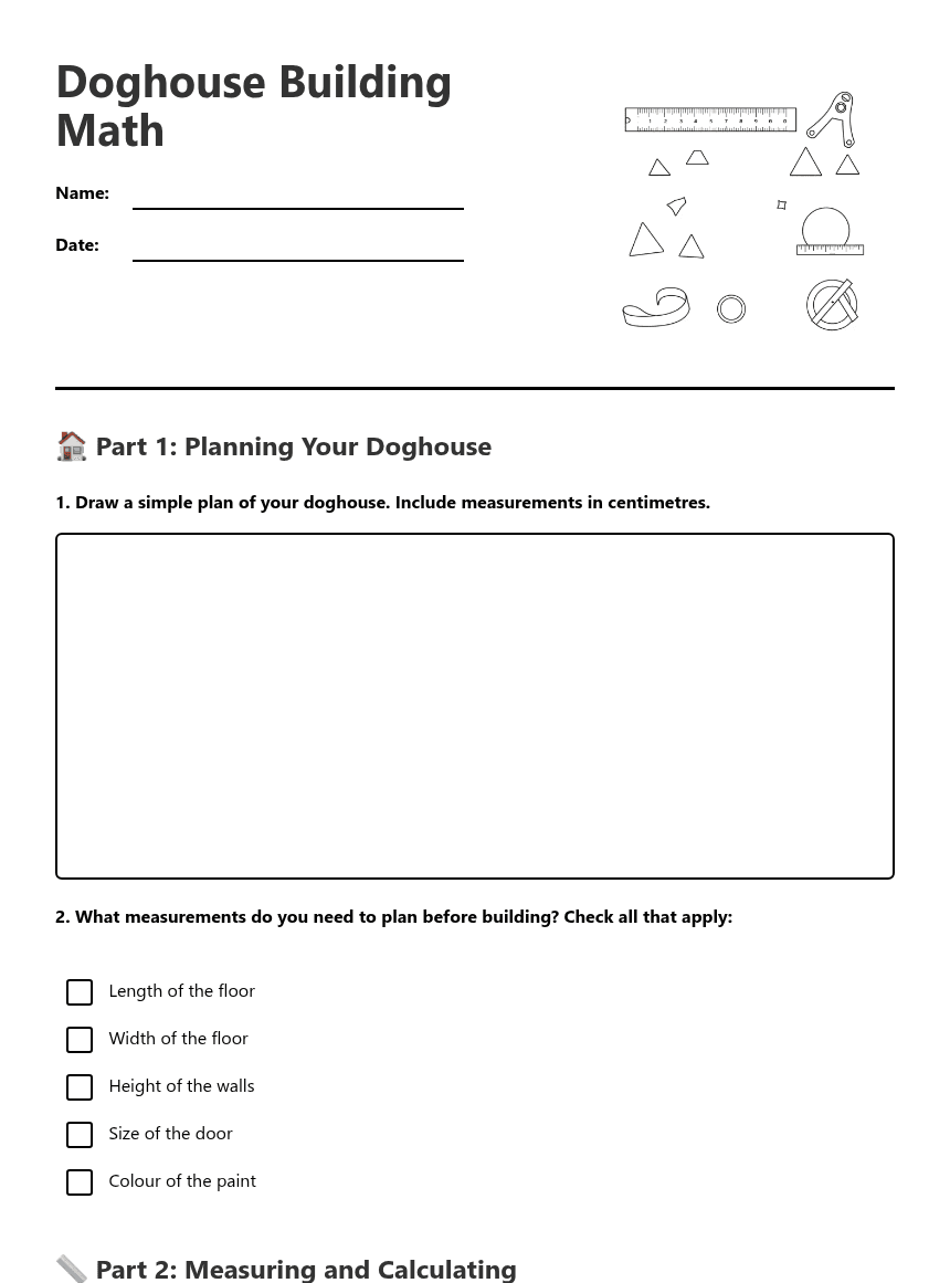 Doghouse Building Math worksheet preview