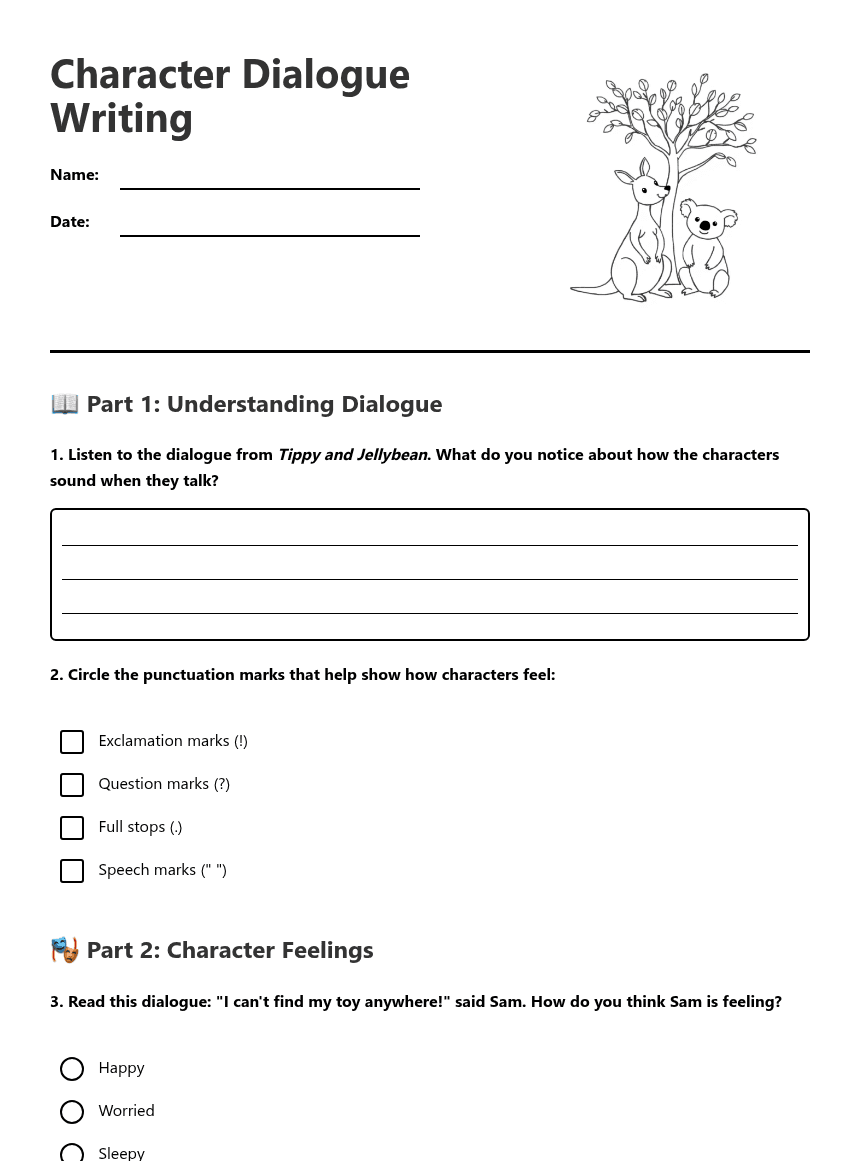 Character Dialogue Writing worksheet preview