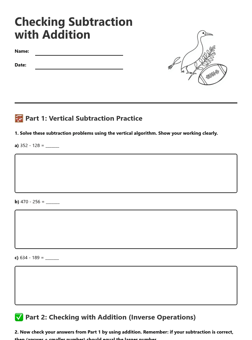Checking Subtraction with Addition worksheet preview