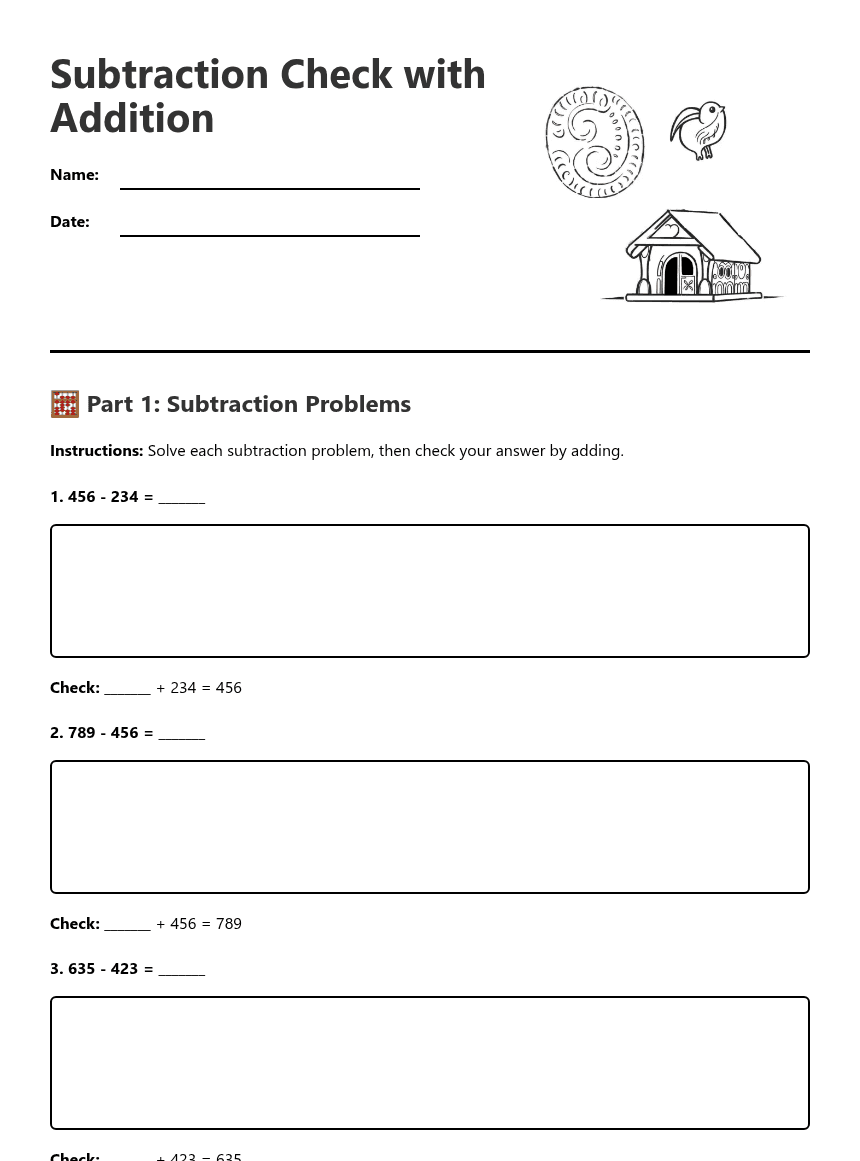 Subtraction Check with Addition worksheet preview