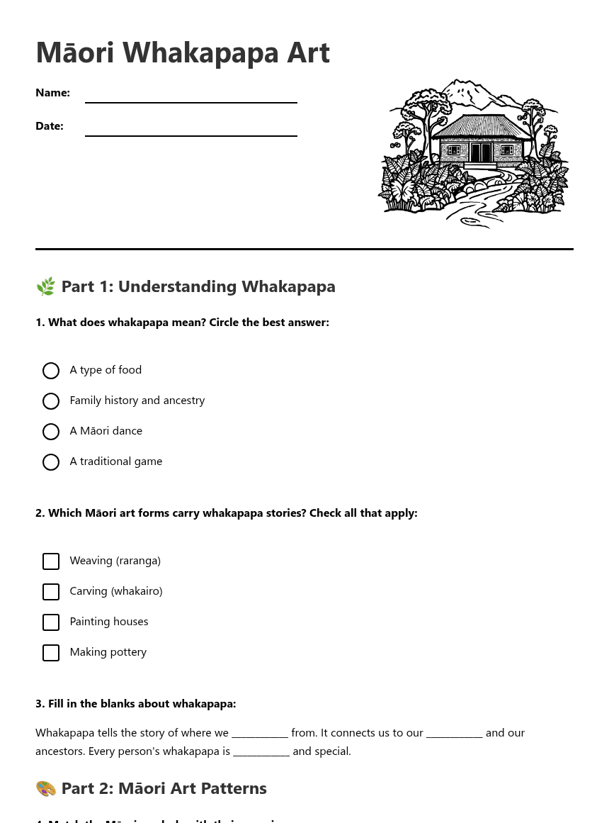 Māori Whakapapa Art worksheet preview