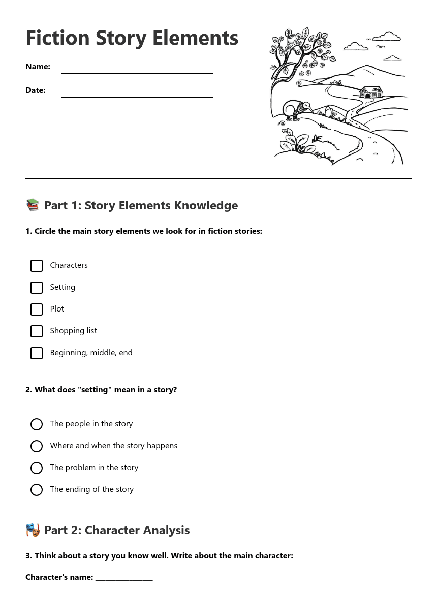 Fiction Story Elements worksheet preview