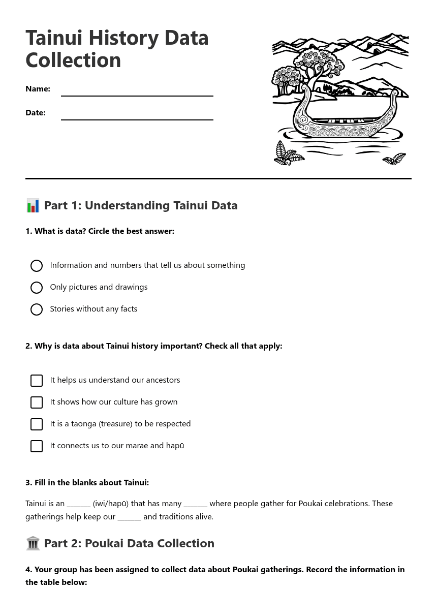 Tainui History Data Collection worksheet preview