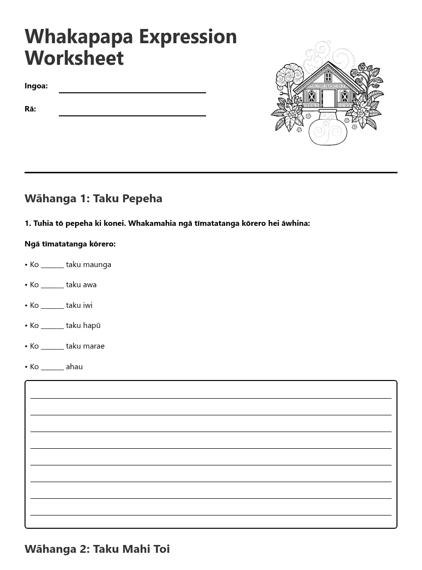 Whakapapa Expression Worksheet worksheet preview
