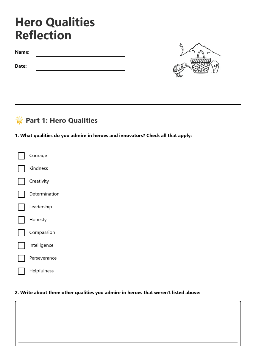 Hero Qualities Reflection worksheet preview