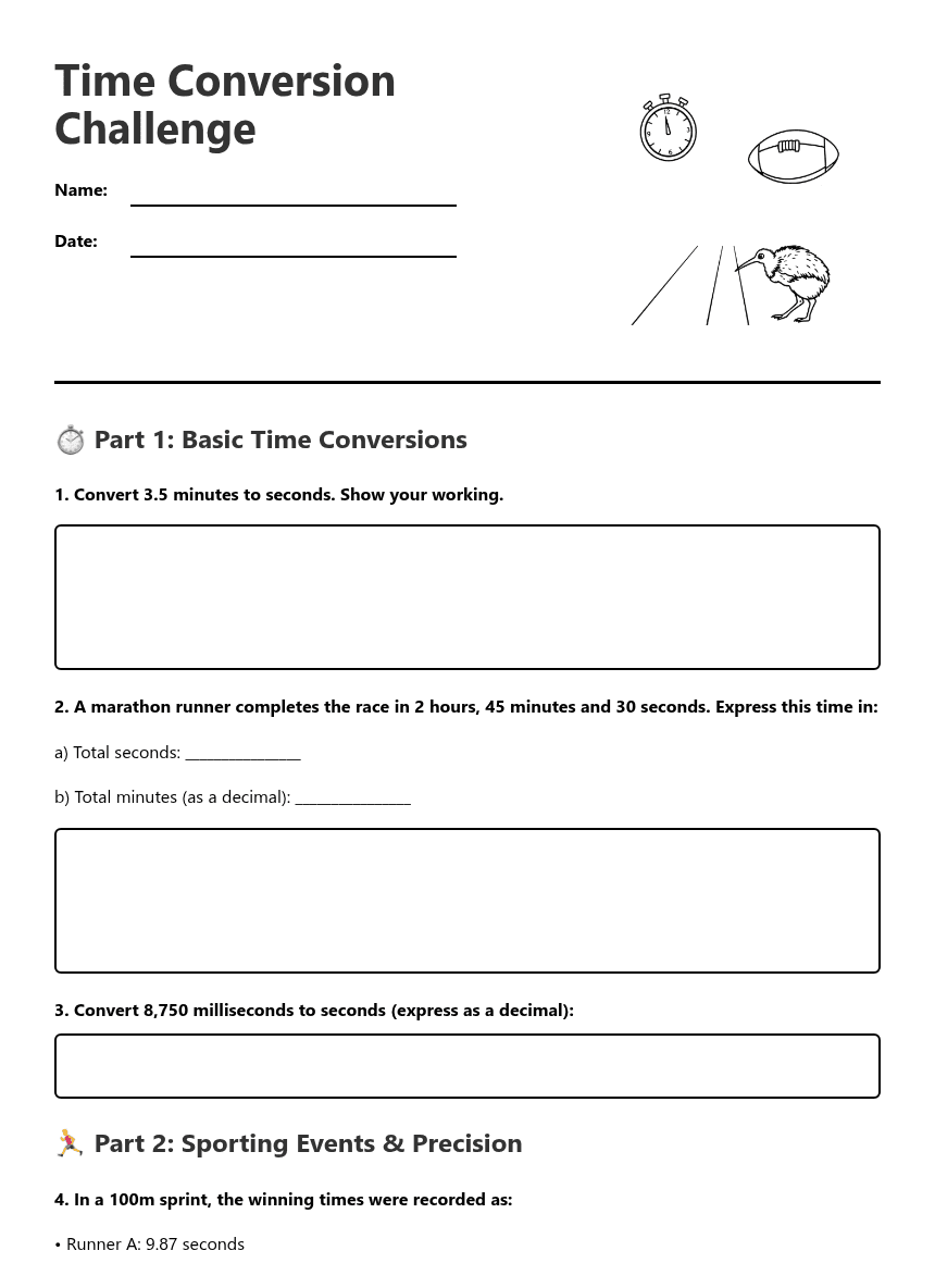 Time Conversion Challenge worksheet preview