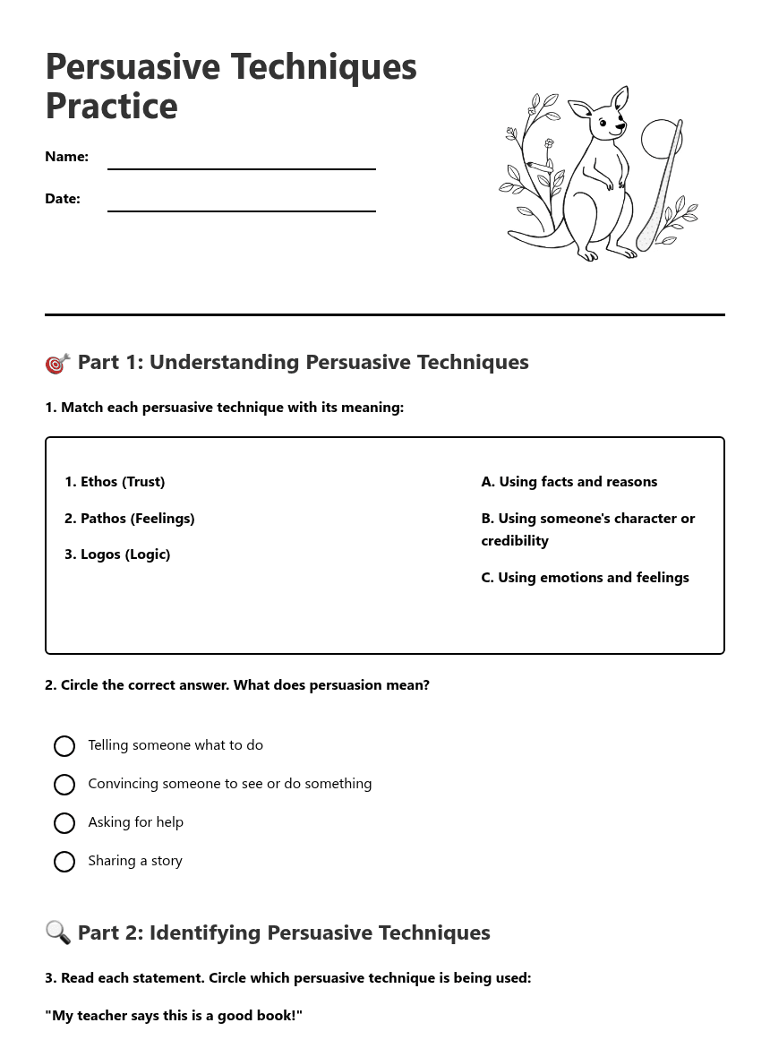 Persuasive Techniques Practice worksheet preview