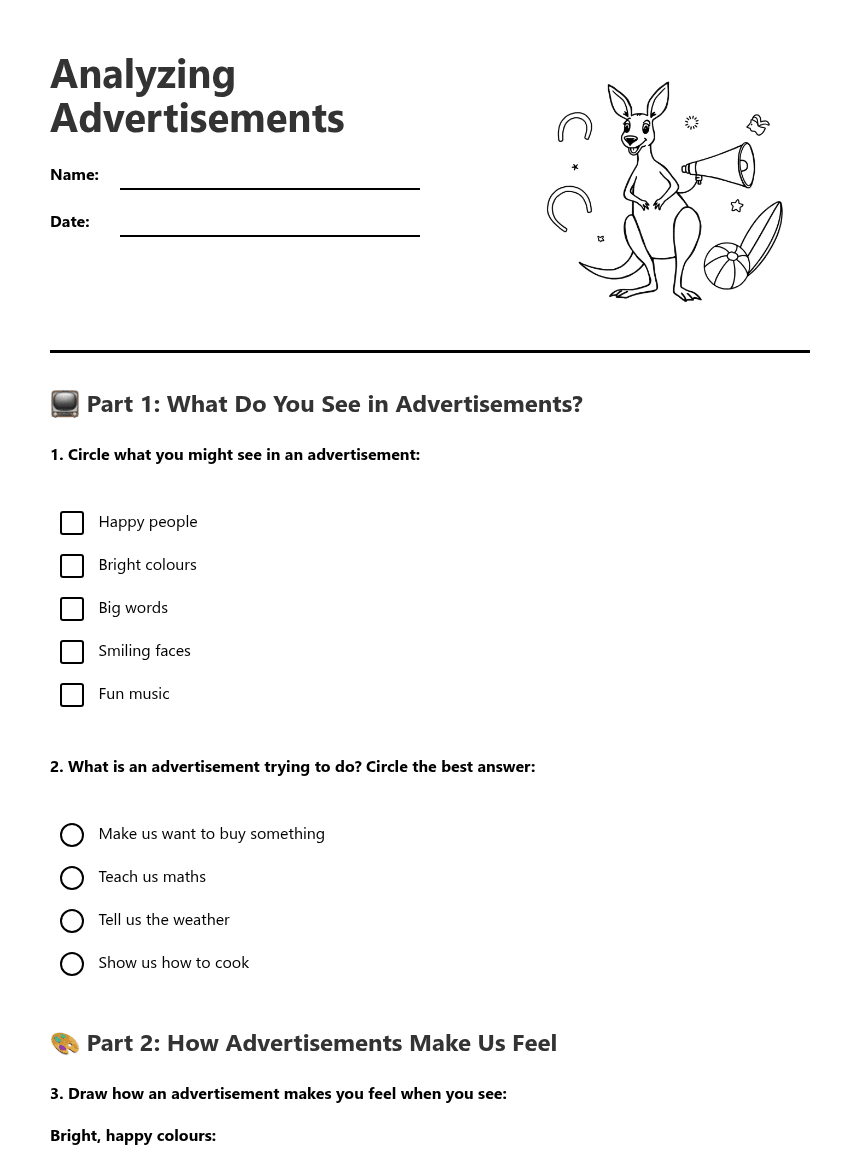 Analyzing Advertisements worksheet preview