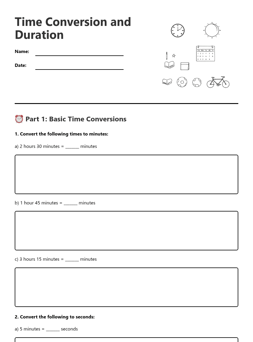 Time Conversion and Duration worksheet preview