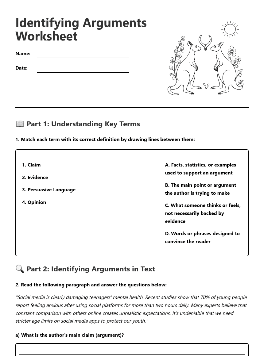 Identifying Arguments Worksheet worksheet preview