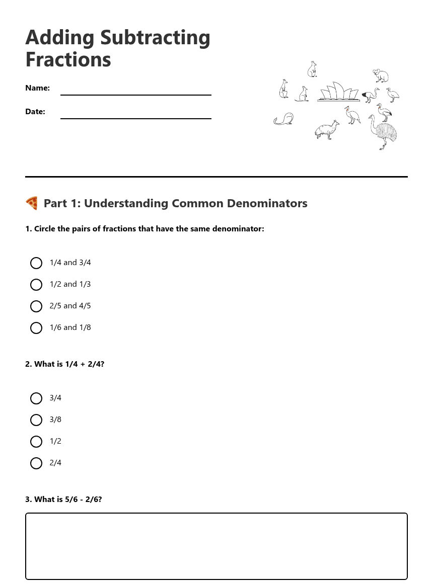 Adding Subtracting Fractions worksheet preview