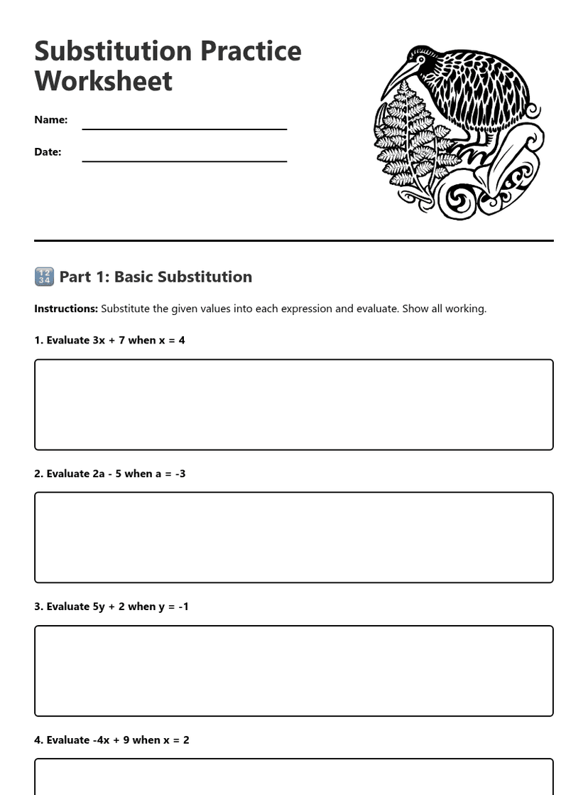 Substitution Practice Worksheet