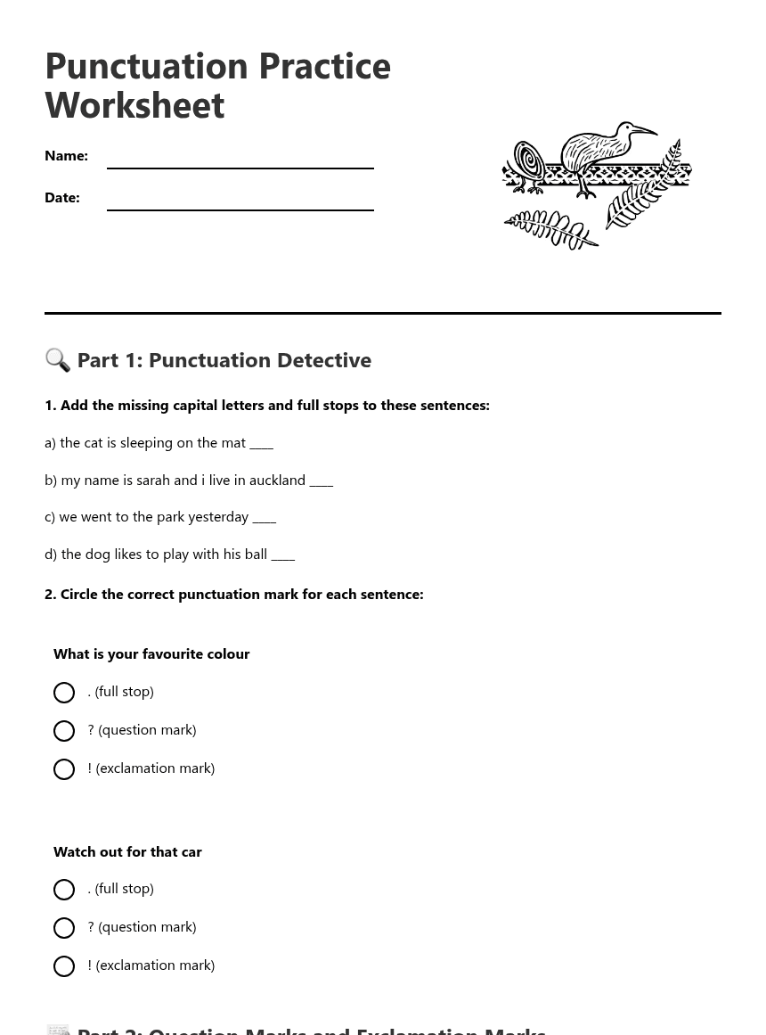 Punctuation Practice Worksheet worksheet preview