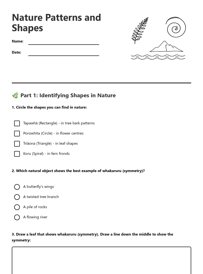 Nature Patterns and Shapes worksheet preview