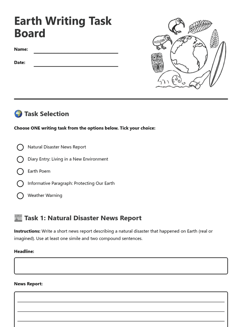 Earth Writing Task Board
