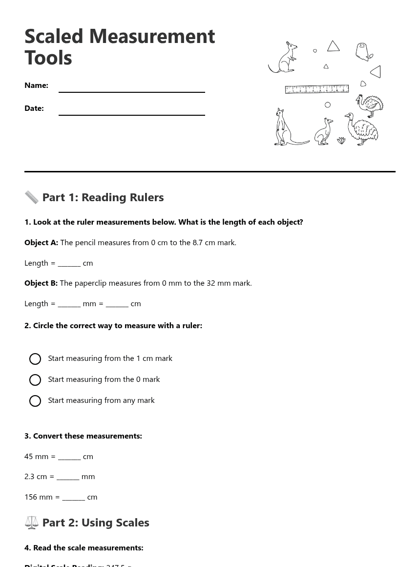 Scaled Measurement Tools worksheet preview