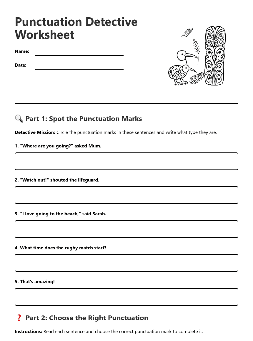Punctuation Detective Worksheet worksheet preview