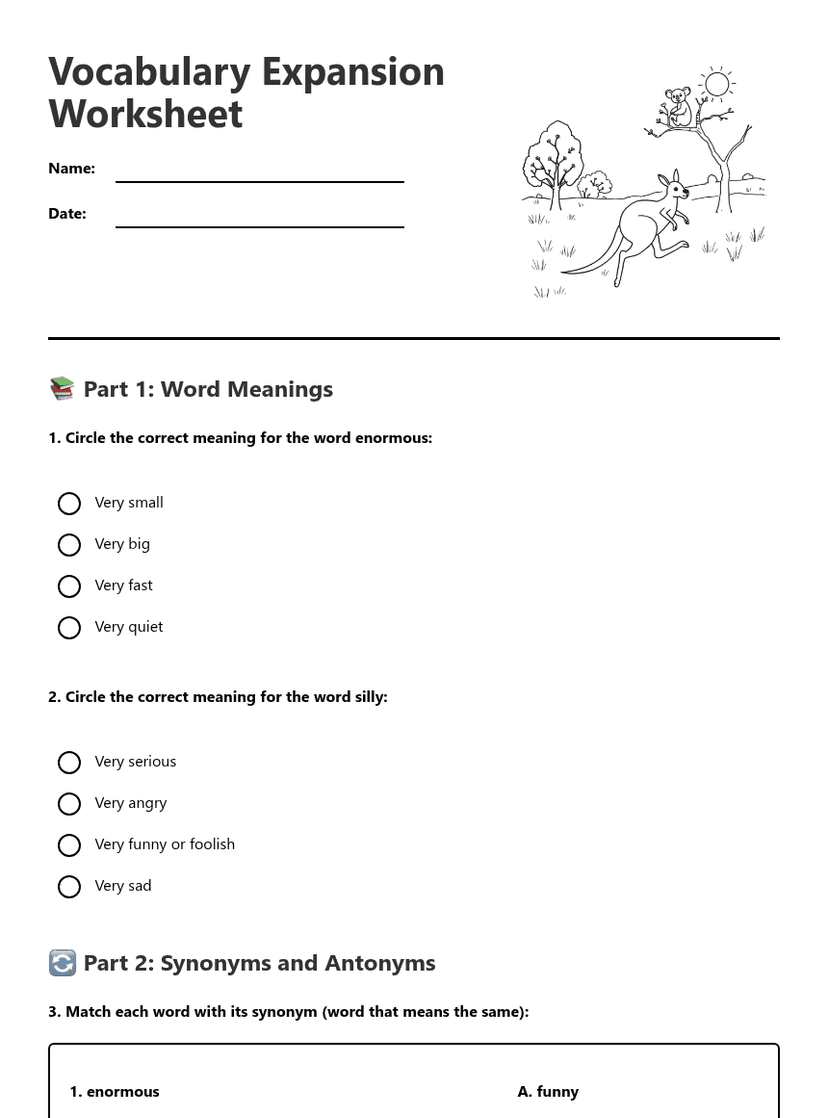 Vocabulary Expansion Worksheet