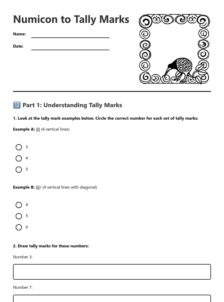 Numicon to Tally Marks worksheet preview