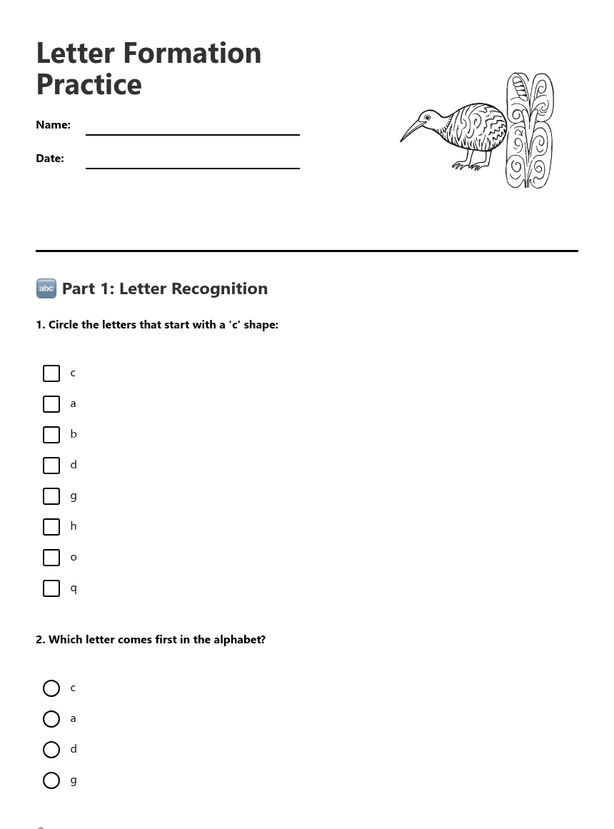 Letter Formation Practice worksheet preview