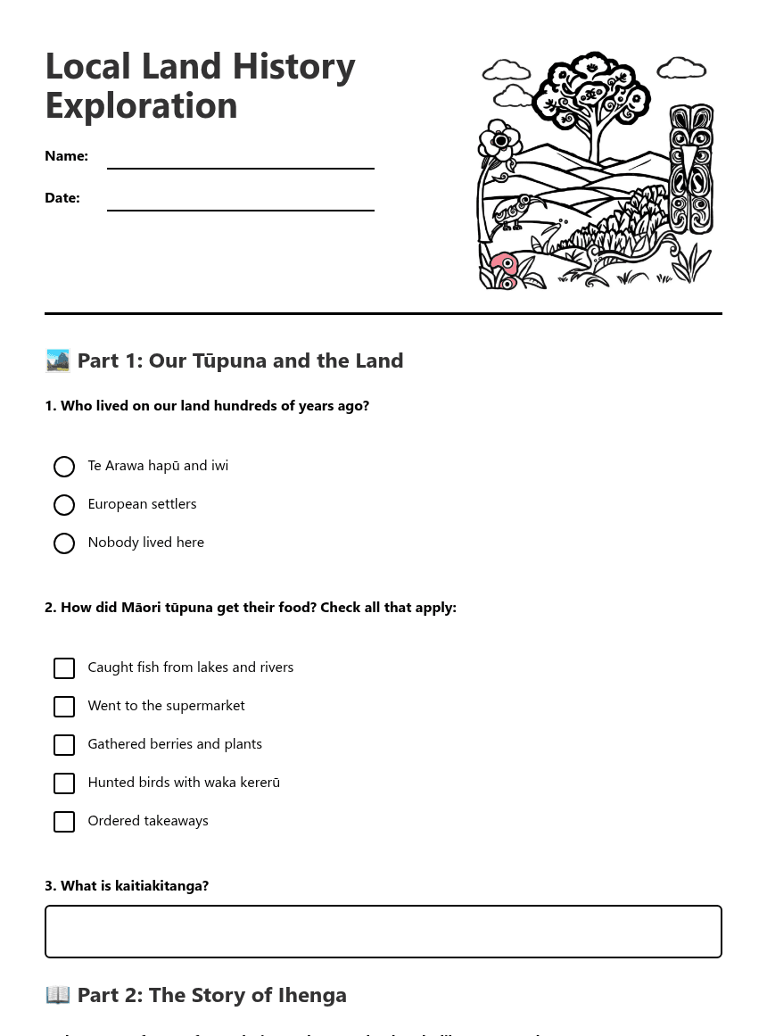 Local Land History Exploration worksheet preview