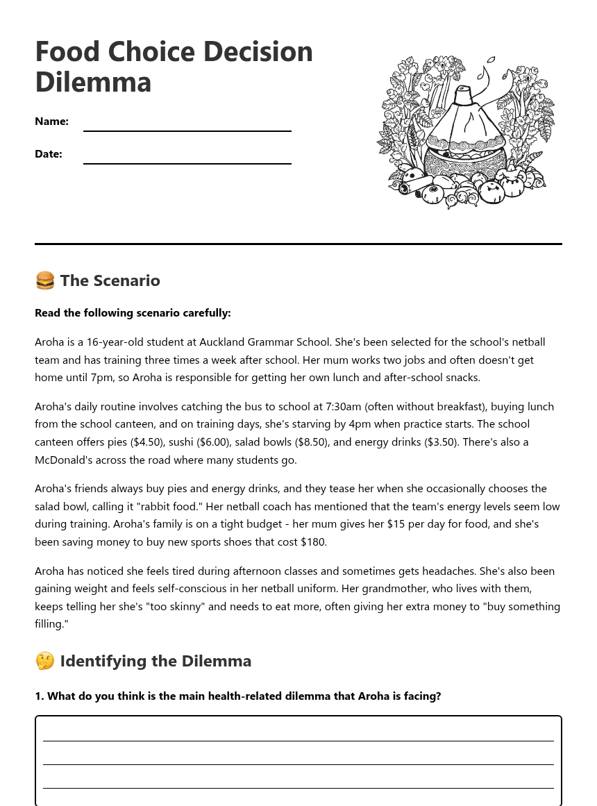 Food Choice Decision Dilemma worksheet preview