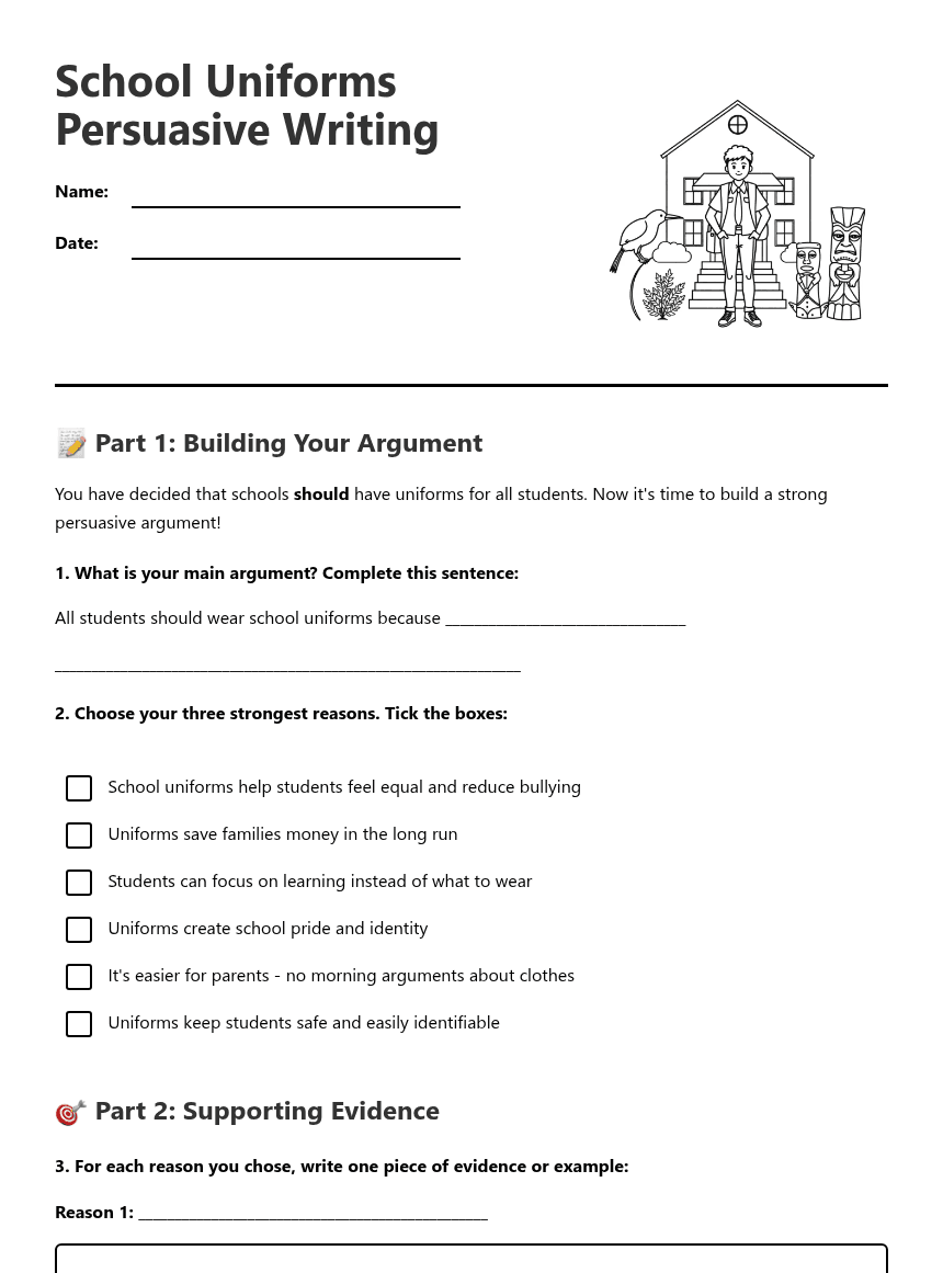 School Uniforms Persuasive Writing worksheet preview