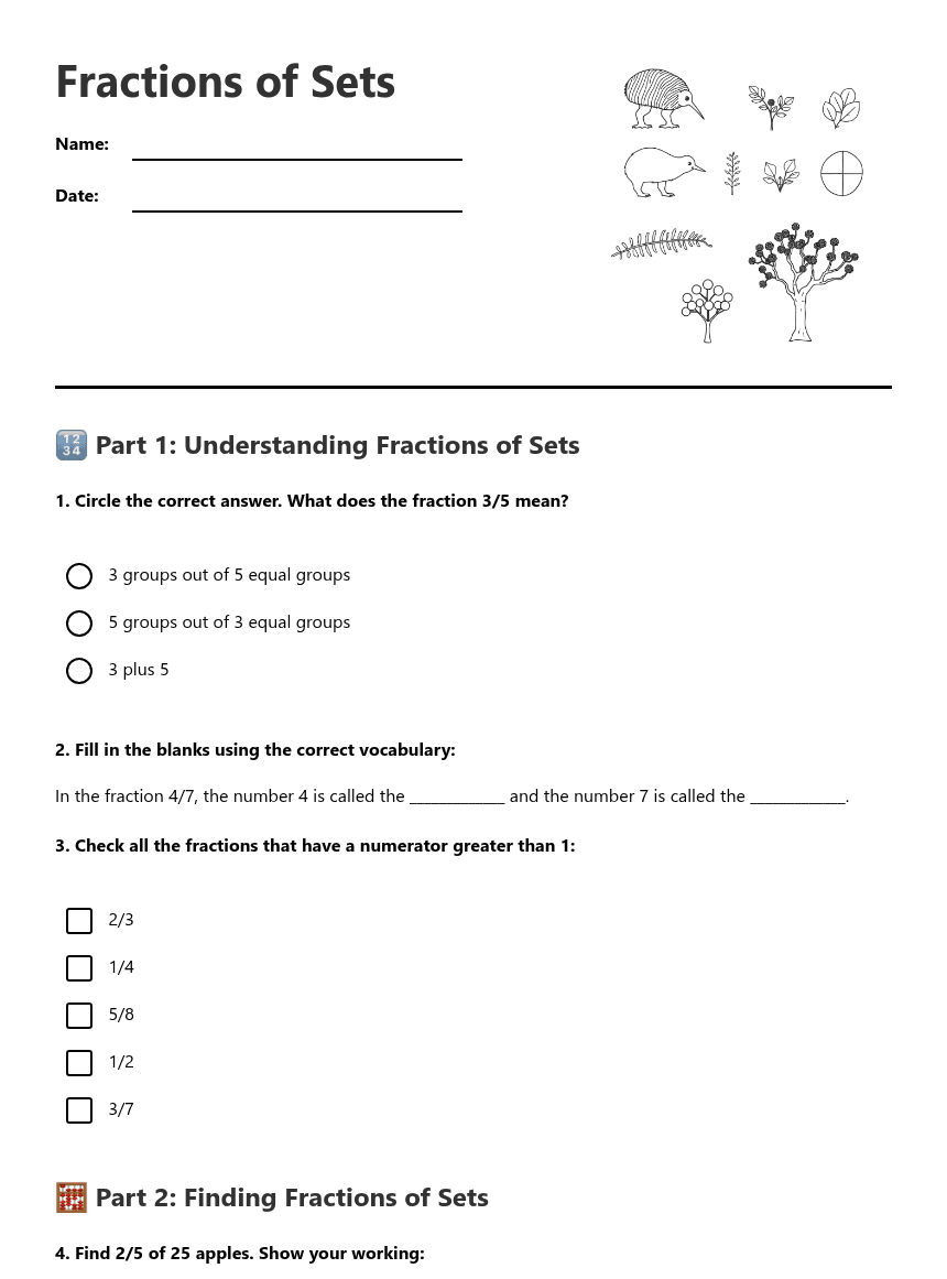 Fractions of Sets worksheet preview