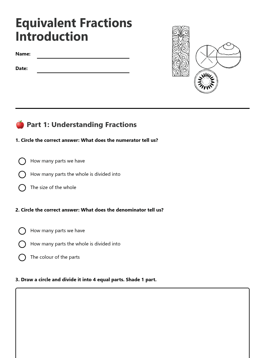 Equivalent Fractions Introduction worksheet preview
