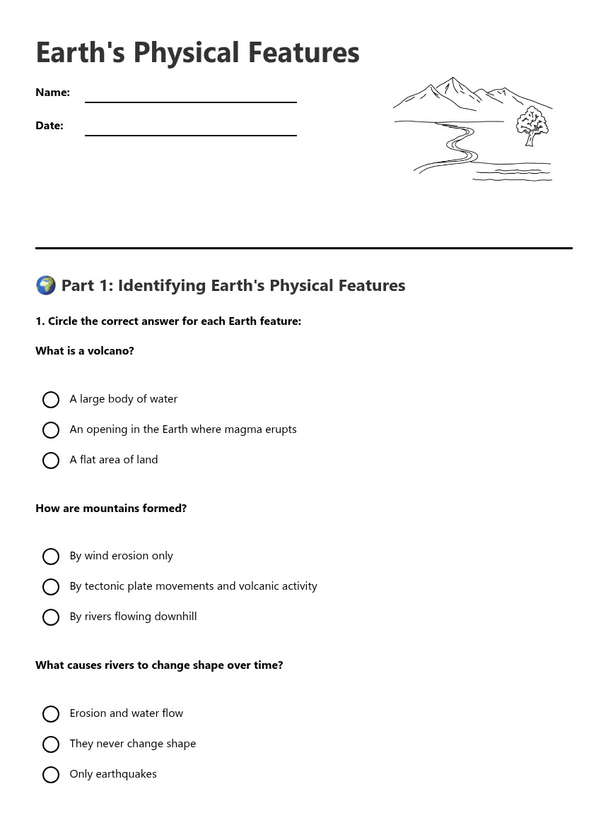 Earth's Physical Features worksheet preview