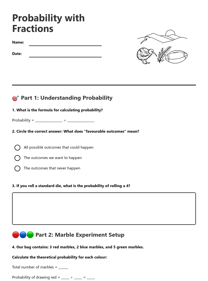 Probability with Fractions worksheet preview