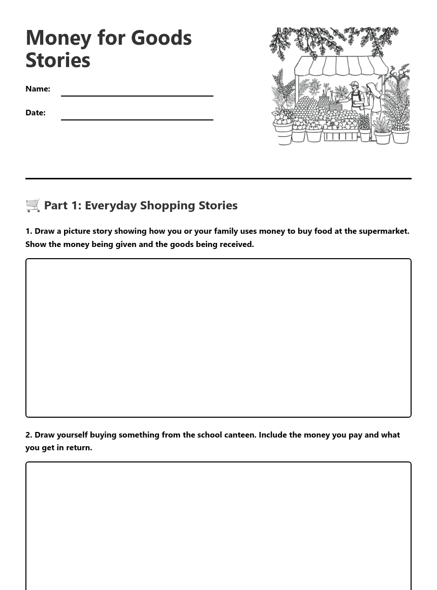 Money for Goods Stories worksheet preview