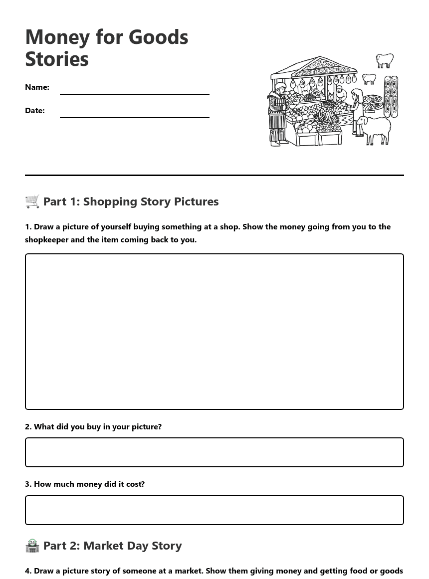 Money for Goods Stories worksheet preview