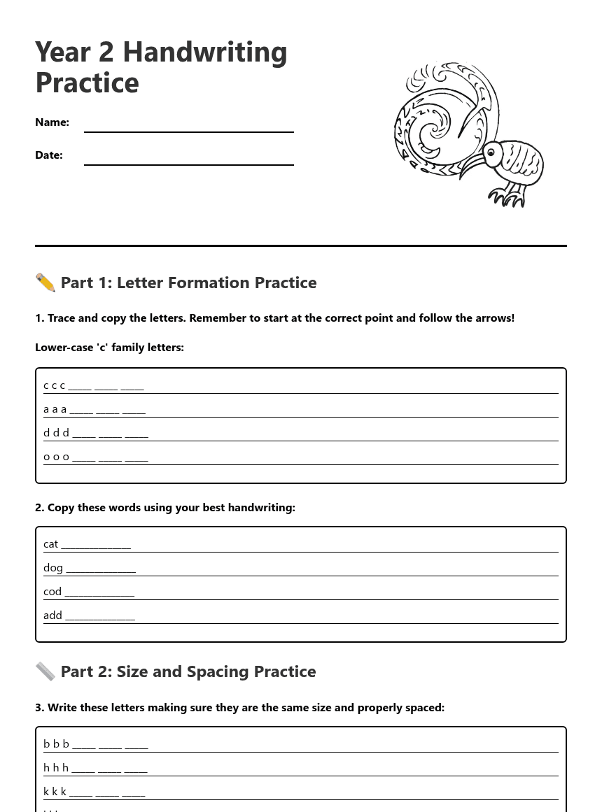 Year 2 Handwriting Practice worksheet preview