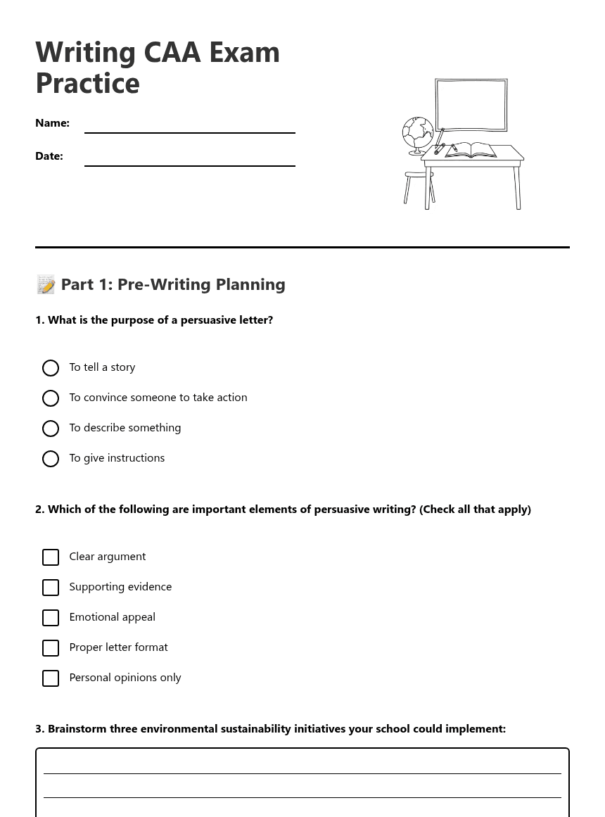 Writing CAA Exam Practice worksheet preview