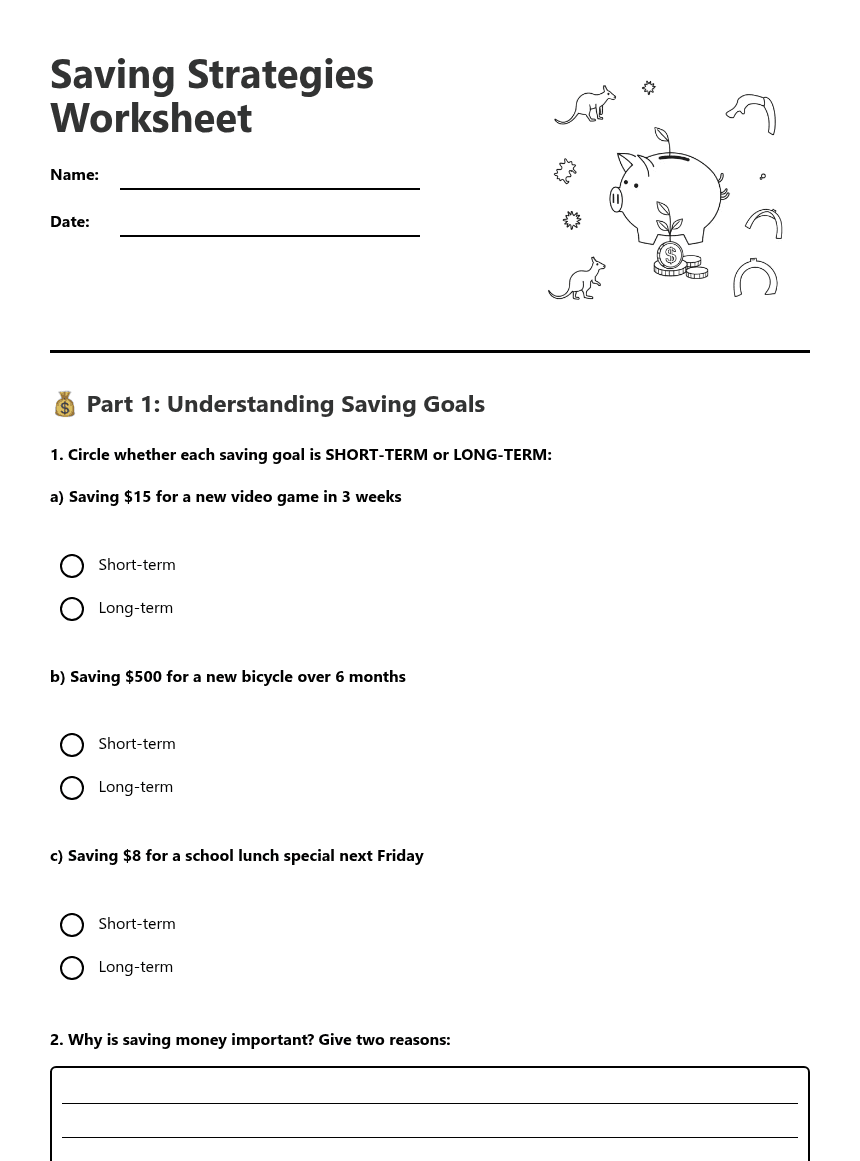 Saving Strategies Worksheet worksheet preview