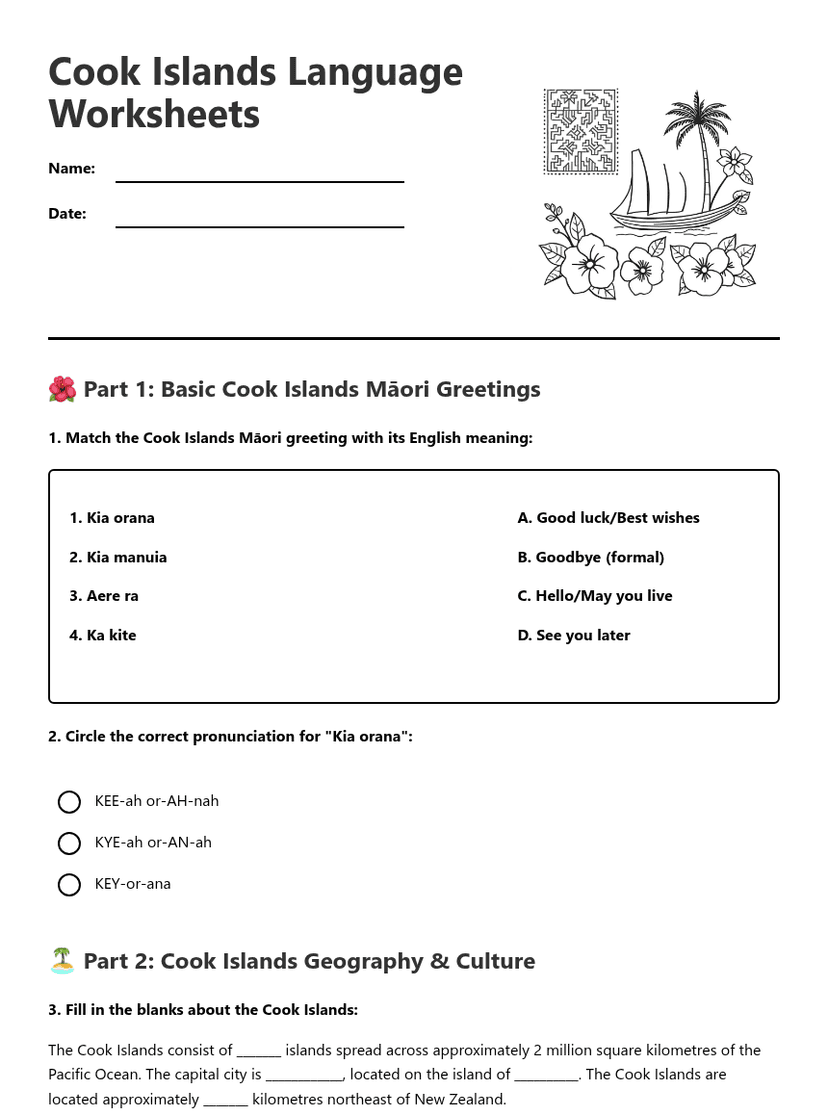 Cook Islands Language Worksheets