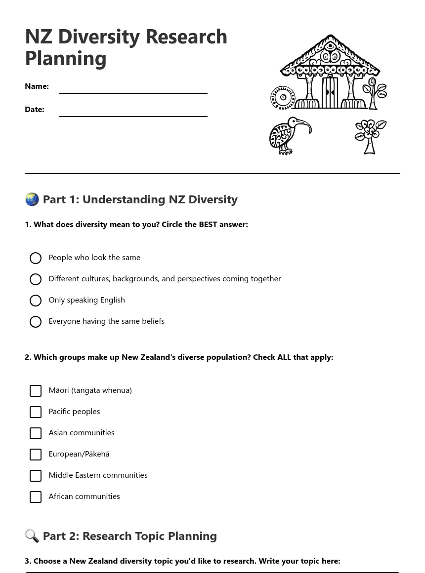 NZ Diversity Research Planning worksheet preview