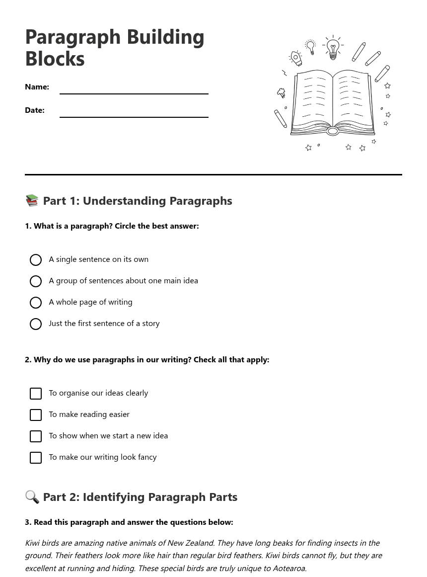 Paragraph Building Blocks worksheet preview
