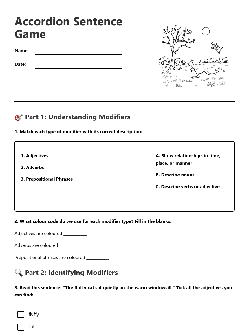 Accordion Sentence Game worksheet preview