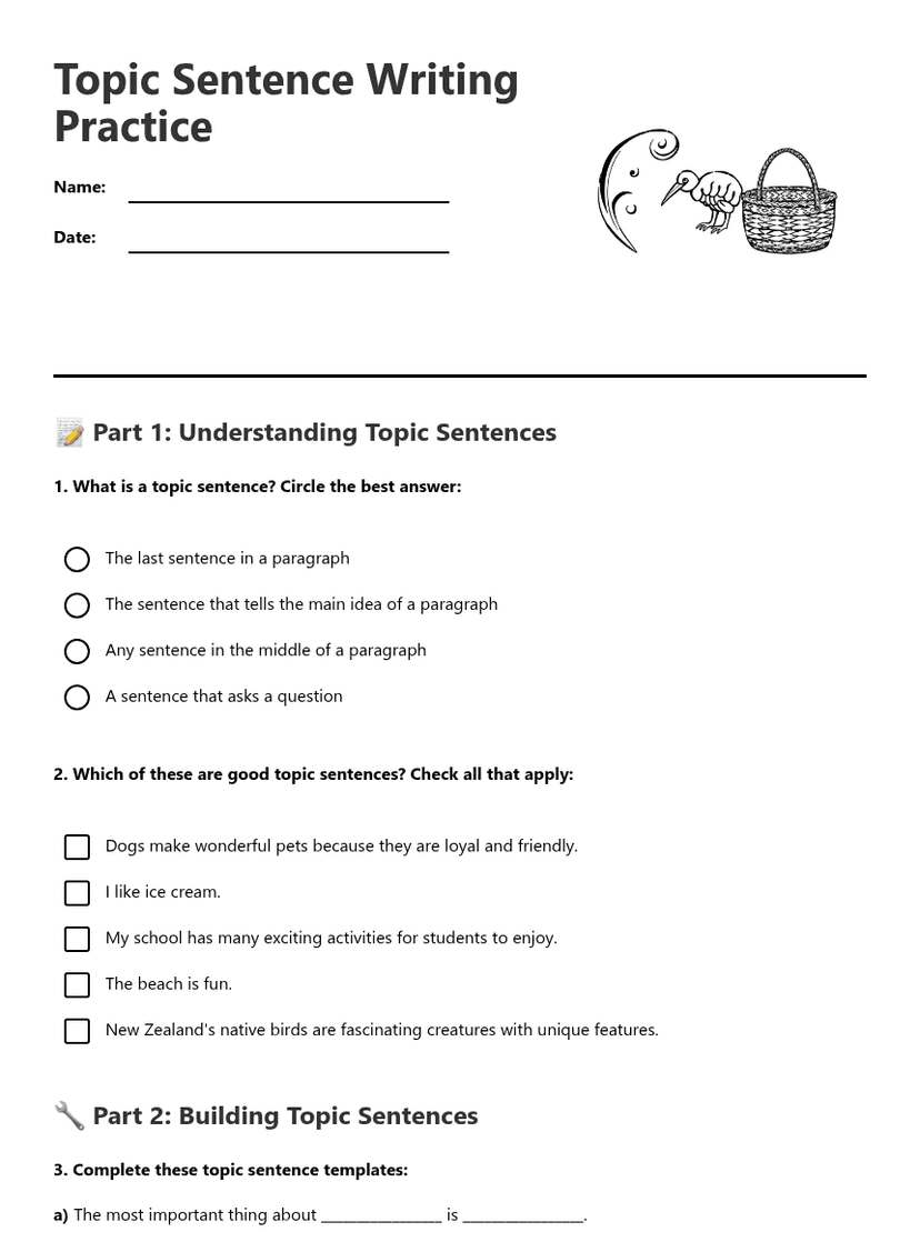 Topic Sentence Writing Practice