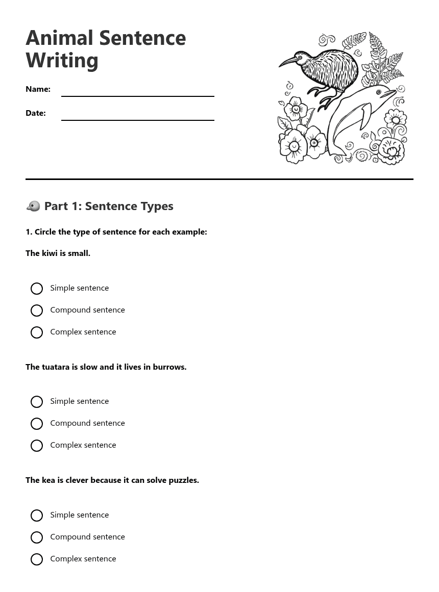 Animal Sentence Writing worksheet preview