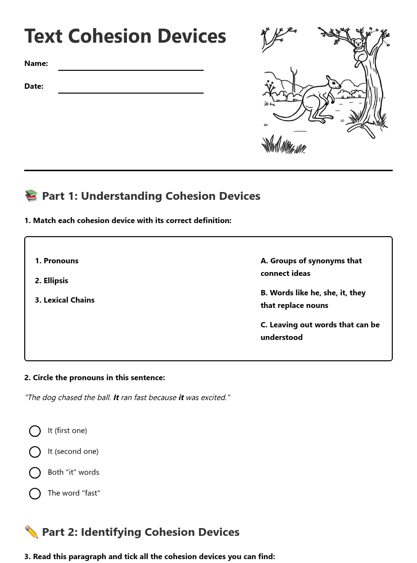 Text Cohesion Devices worksheet preview